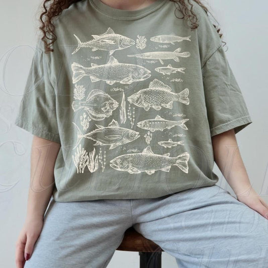 Fish Tattoo Style Vintage 90s T-Shirt, Retro Comfort Colors Y2k Fisher Shirt, For Men, Bass Lovers, Gifts, Ocean Apparel