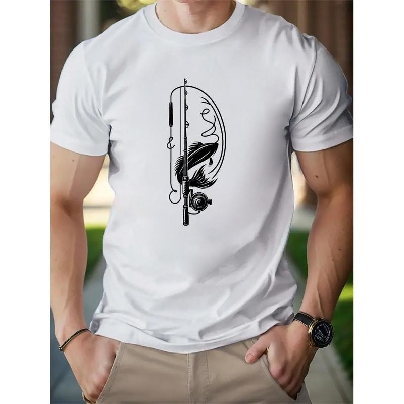 Fishing Graphic Cotton Short-sleeved T-shirt Printed Bottoming Shirt For Men And Teenagers Spring And Summer Round Neck Casual Versatile Top Made in USA