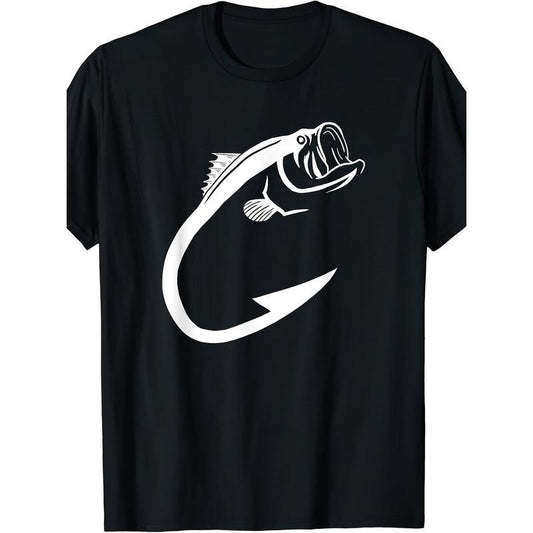 Fishing Lover T-Shirt - Minimal Art Cool Design, Comfortable Breathable, Soft, Casual Short Sleeve, Daily Wear, All Season, Black Made in USA