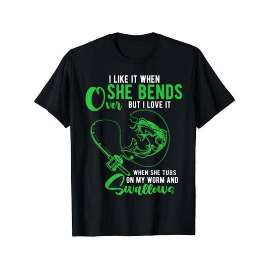 Fishing rod SHE BENDS print, men's comfortable regular cotton T-shirt, high-end quality DIY clothing, suitable for all seasons, with high-quality cotton fabric, durable and comfortable, ideal for Thanksgiving and Christmas. Made in USA