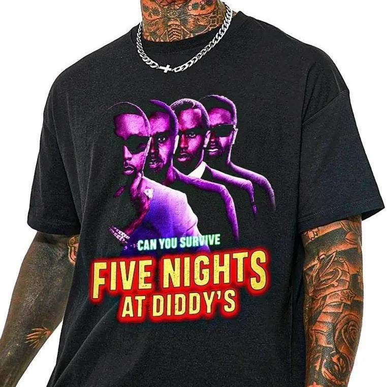 Five Nights At Diddy's Tshirt - Sweatshirt - Hoodie, Diddy Can You Survive Shirt, Diddy Party Shirt, Rapper Shirt, Diddy Fan Gifts, Horror Nights Tee, For Men, For Women, Casual, Classic Fashion Cotton Menswear