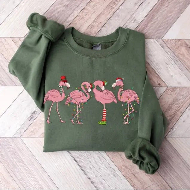 Flamingo Christmas shirt, Flamingo Christmas Shirt For Women, Flamingo Merry Christmas Sweatshirt, Flamingo Lover Gift, Funny Flamingo Shirt Tops Menswear