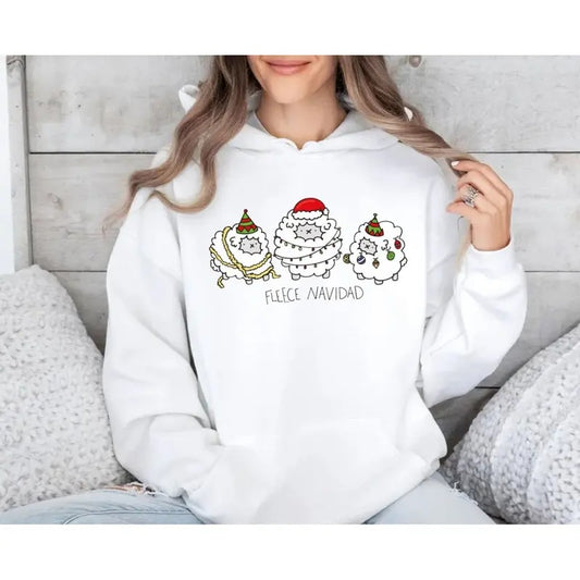 Fleece Navidad Sweatshirt, Christmas Lights Sheeps Tee, Spanish Christmas T Shirt, Feliz Navidad Familia Hoodie, Funny Christmas Sweater, Unisex Sweater Pullover Tee