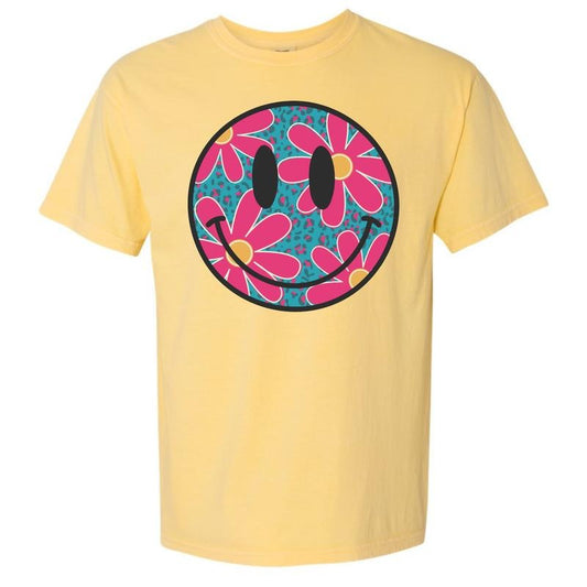 Floral Cheetah Happy Face Comfort Colors T-Shirt 'NLB'