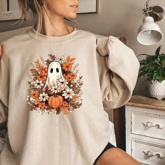 Floral Ghost Shirt, Halloween Ghost Sweatshirt, Flower Halloween Shirt, Vintage Sweatshirt, Fall Sweater