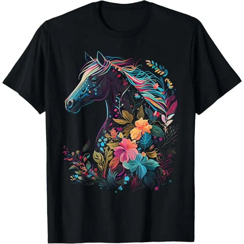 Floral Horse Spring Nature Horse Lovers Graphic T-Shirt made in usa