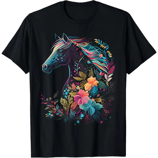 Floral Horse Spring Nature Horse Lovers Graphic T-Shirt made in usa