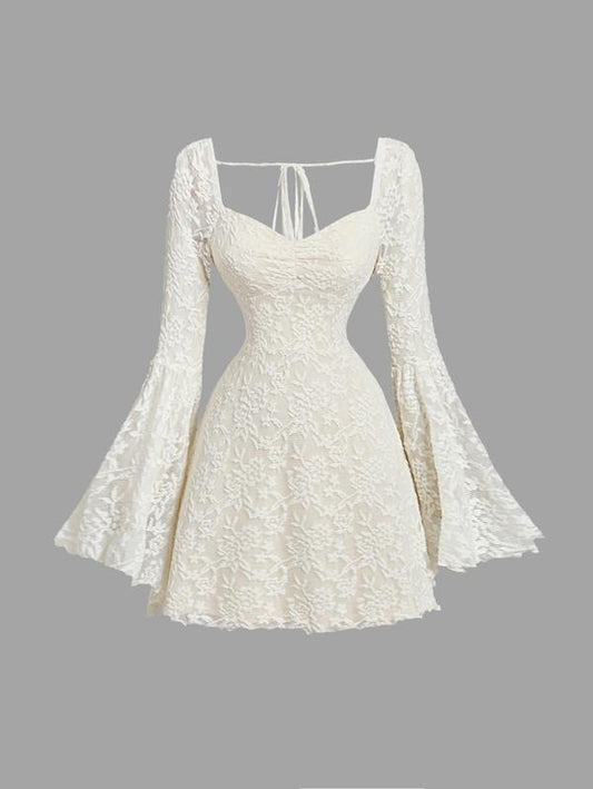 Floral Jacquard Mesh Gothic Dress Bell Long Sleeve A Line Vintage Dresses Casual Fabric Sundress Summer Outfits