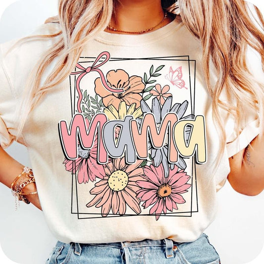Floral Mama Coquette Bow T-Shirt, Mama Flower T-Shirt, Mama T-Shirt, Mama Shirt Design, Retro Mama T-Shirt, Mothers Day T-Shirt, Mama Designs