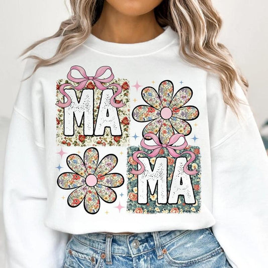Floral Mama Coquette Bow Tee, Retro Mama Flower Shirt, Mama Groovy, Preppy Shirt, Mothers Day Gift