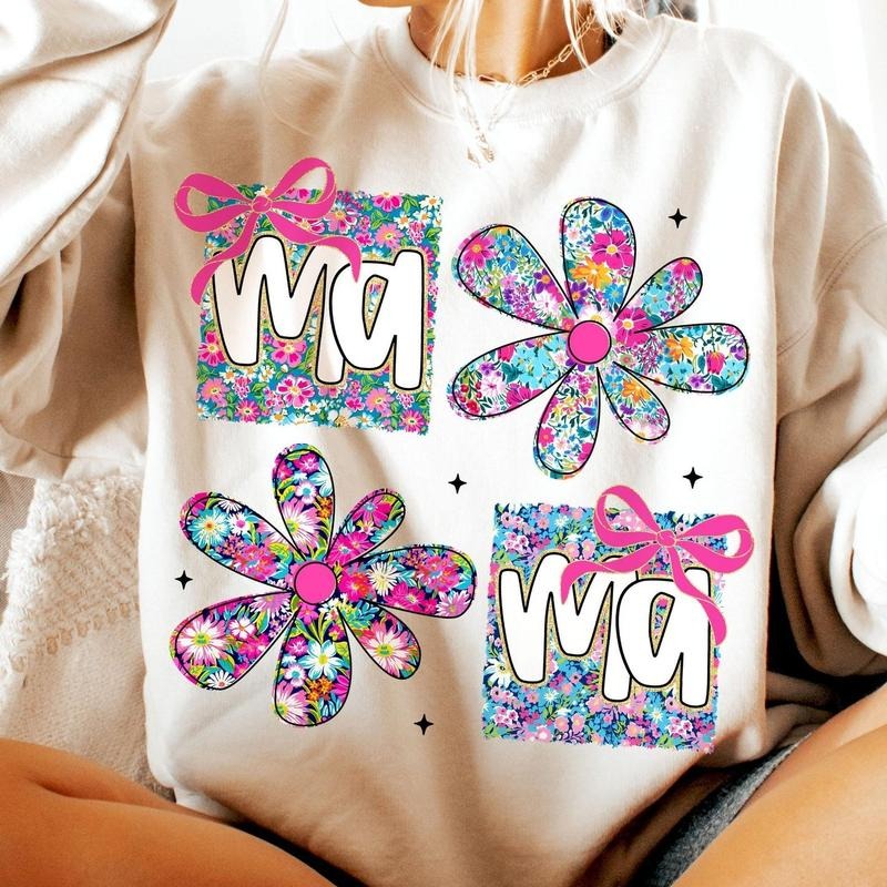 Floral Mama Coquette Tee, Mama Flower Preppy Pink Sweater, Retro Mama Flower Tee, Mothers Day Gift