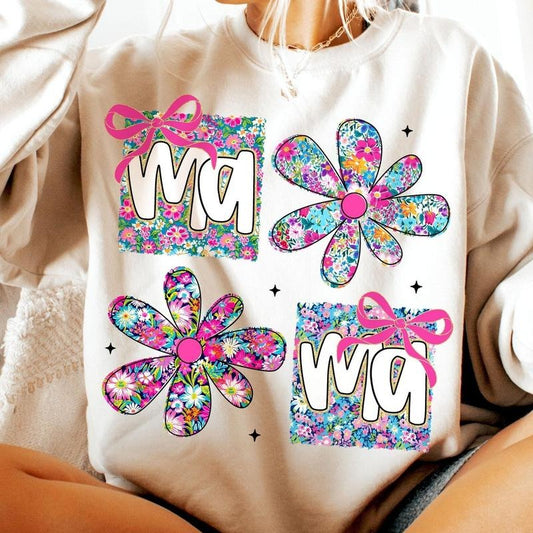 Floral Mama Coquette Tee, Mama Flower Preppy Pink Sweater, Retro Mama Flower Tee, Mothers Day Gift