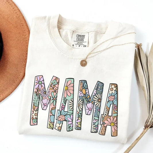 Floral Mama Shirt, Mama Comfort Color Shirt, Strong Woman Shirt, Gift for Mothers Day, Mama Tee, Graphic Tee Cotton Fits