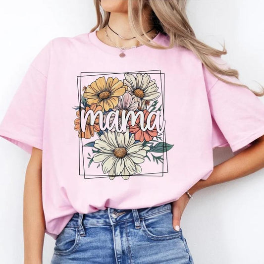 Floral Mama Shirt, Mama Flower Tee, Retro Mommy life Shirt, Mothers Day Gift, Gifts For Mom From Son Daughter, Wife Tee, Regular Fit Short Sleeve Tee, Casual Clothing
