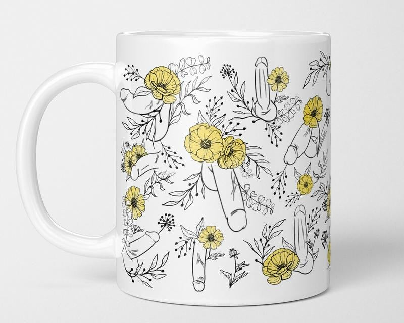 Floral Penis Gift Mug Cup Funny Dick Willy Joke Gift Christmas Idea Rude Gifts Her Floral Patterns Gift Her Birthday Ideas