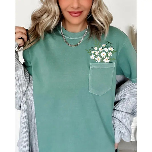 Floral Pocket, Vintage, Gorgeous Flowers, Boho Floral Design, Summer Vibes, Gardening, Festival, Nature Shirt, Women's Comfort Color Tee, Tshirt