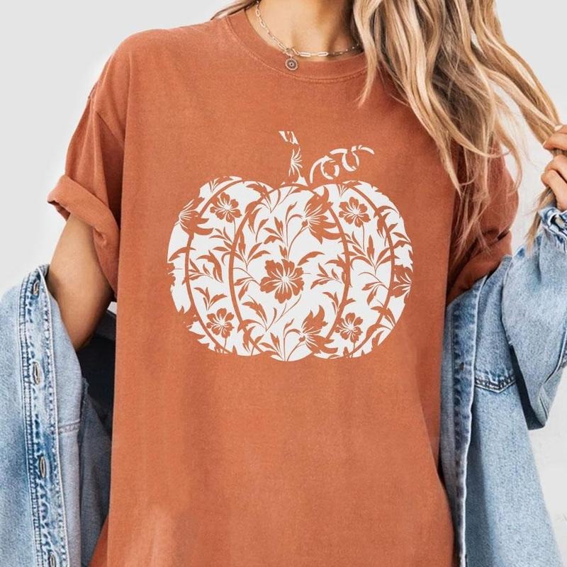 Floral Pumpkin Shirt, Halloween Shirt, Halloween Pumpkin Shirt, Fall Comfort Tee, Fall Shirt for Woman, Pumpkin Shirt, Autumn Shirt, Pumkin Floral Shirt, Fall Women Top