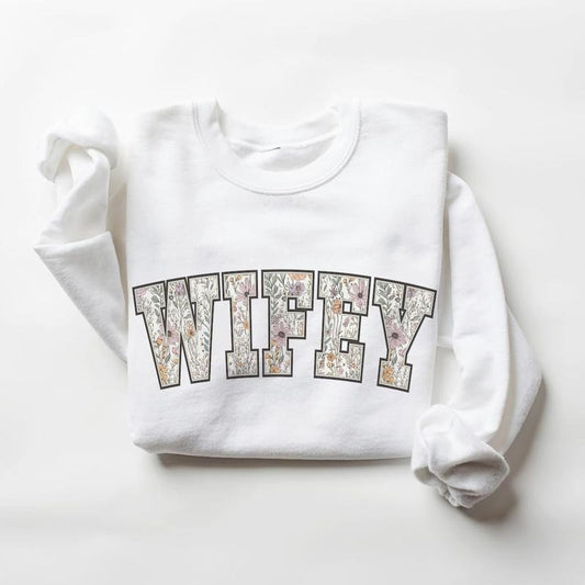 Floral Wifey Sweatshirt or Hoodie, Engaged T-shirt Bride to Be Pullover, Wedding Shirt, Bridal Shower Gifts, Engagement Gifts Cotton Womenswear