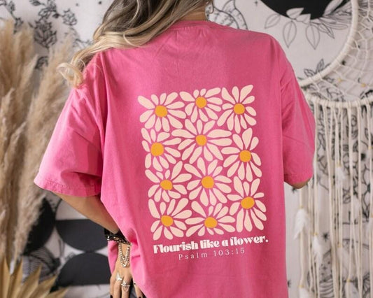 Flower Christian Shirt Boho Christian Bible Verse Shirt Psalms Flourish Tshirt Retro Trendy Christian Religious Gift for Friend Psalm 103:15