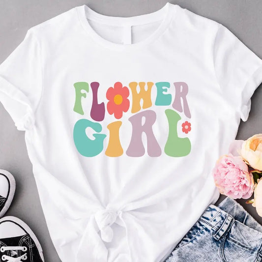 Flower Girl Shirt, Retro Flower Girl Gift T-Shirt, Matching Bridesmaid Proposal Tee, Wedding Party Tee, Bridal Shower Shirt.