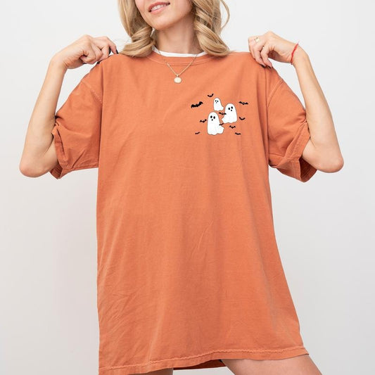 Flying Ghosts and Bats Tee, Cute Halloween Graphic Shirt, Spooky Season Unhinged Shirt, Funny Shirt For Women, Funny Halloween Tee, Ghost And Bats Women Shirt, Comfy Fabric Graphic Tee, Women's Tops, Womenswear, Cotton Fabric Relaxed Fit Chic Style