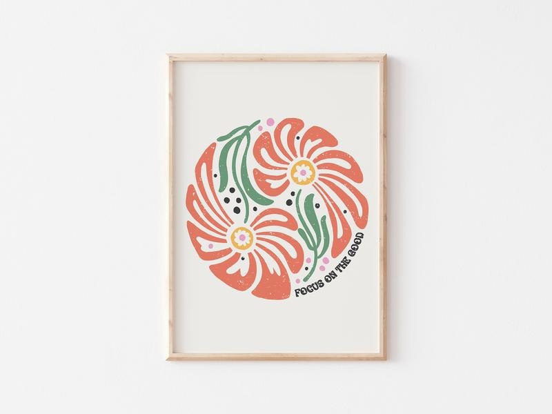 Focus On The Good Print, Self Love Print, Inspirational Print, Retro Boho Floral Art, Gifts For Him Her Wall Art Decor, Poster Prints No Frame, Home Decoration, Outdoor Wall Art, Gifts For Birthday Christmas