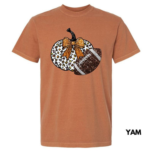 Football & Pumpkin FAKE Glitter Comfort Colors T-Shirt 'NLB'
