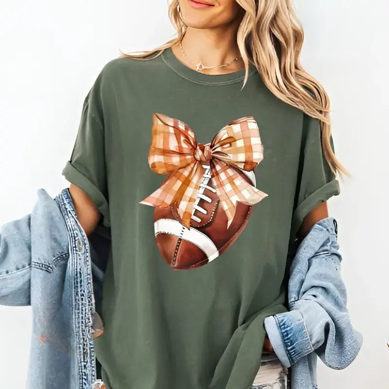 Football Bow Shirt Comfort Colors, Womens Football Tee, Game Day Shirt, Womenswear Oversized Crewneck
