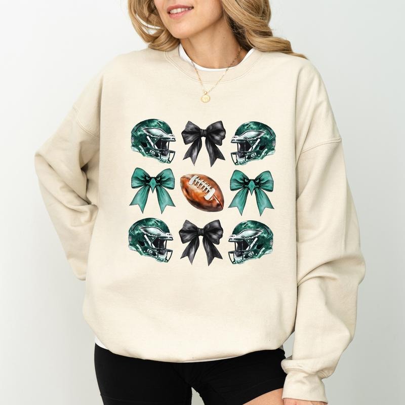 Football Coquette Bow Sweatshirt, Coquette Football Crewneck, Football Team Long Sleeved Pullover, Eagle Lover Sweater, Gift For Sporty Girl