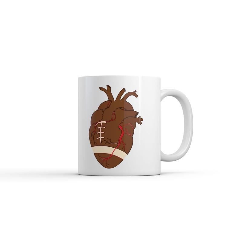 Football Heart Mug Funny Sarcastic Anatomy Graphic Novelty Coffee Cup-11oz Funny Coffee Mugs Ceramic Printed Drinkware Cup