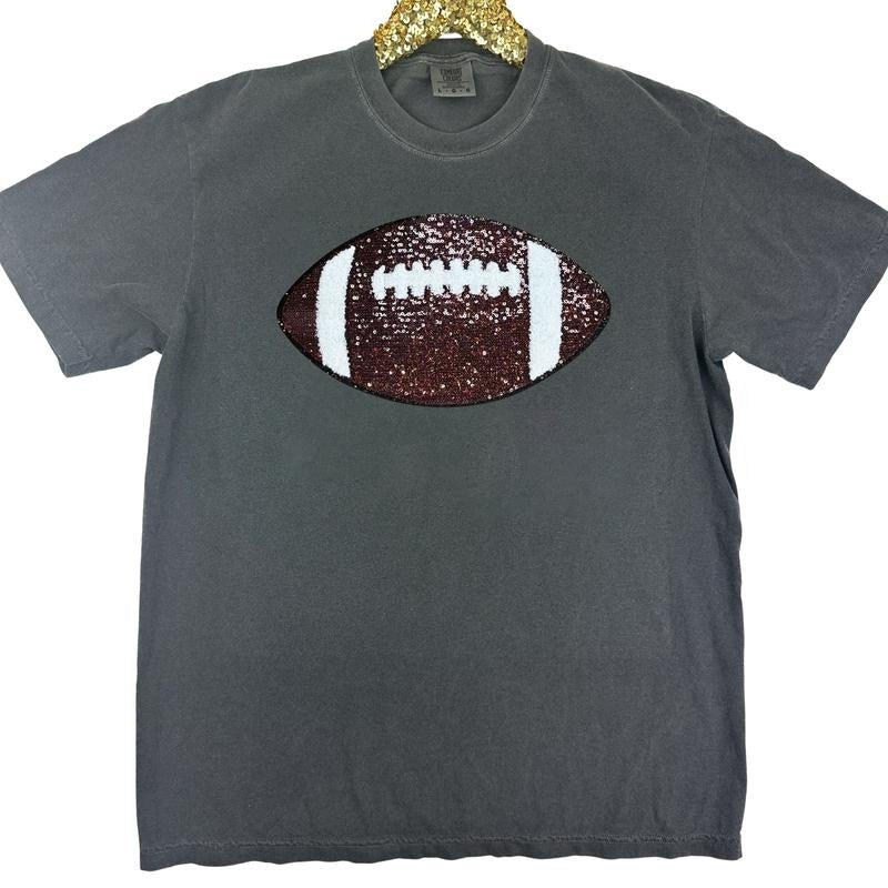 Football Sequin Patch Comfort Colors T-Shirt