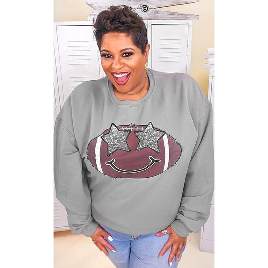 Football Star Smiley Graphic Sweatshirt
