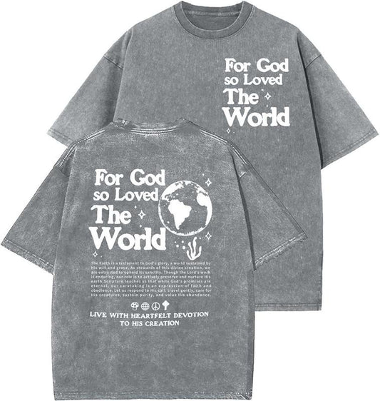 For God So Loved The World Unisex Washed T-Shirt, Christian t shirts, Vintage 90s Graphic Tee, Gift Top Womenswear Cotton Mineral Color