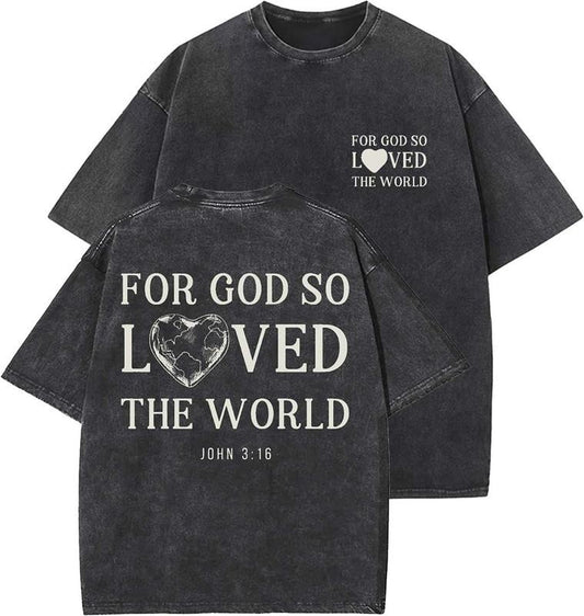 For God So Loved The World Unisex Washed T-Shirt, Christian t shirts, Vintage 90s Graphic Tee, Gift Top Womenswear Cotton Mineral Colorstyle{n002}3