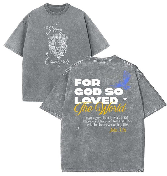 For God So Loved Unisex Washed T-Shirt, Christian t shirts, Vintage 90s Graphic Tee, Gift Top Womenswear Cotton Mineral Colorstyle{n002}2