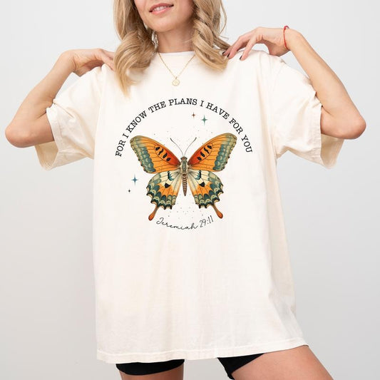 For I Know The Plans I Have For You Jeremiah 29:11 Tee, Vintage Religious T-shirt, Bible Verse Unhinged Shirt, Butterfly Shirts For Women, Christian Tee, Comfy Fabric Graphic Tee, Women's Tops, Womenswear, Cotton Fabric Relaxed Fit Chic Style