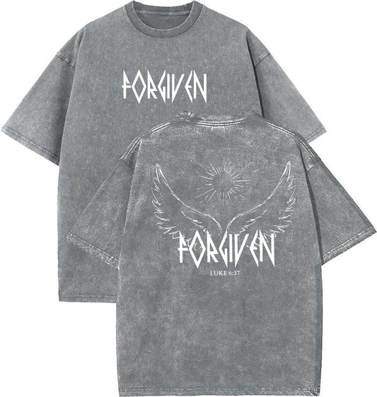Forgiven Luke 6_37 Unisex Washed T-Shirt, Christian t shirts, Vintage 90s Graphic Tee, Gift Top Womenswear Cotton Mineral Color