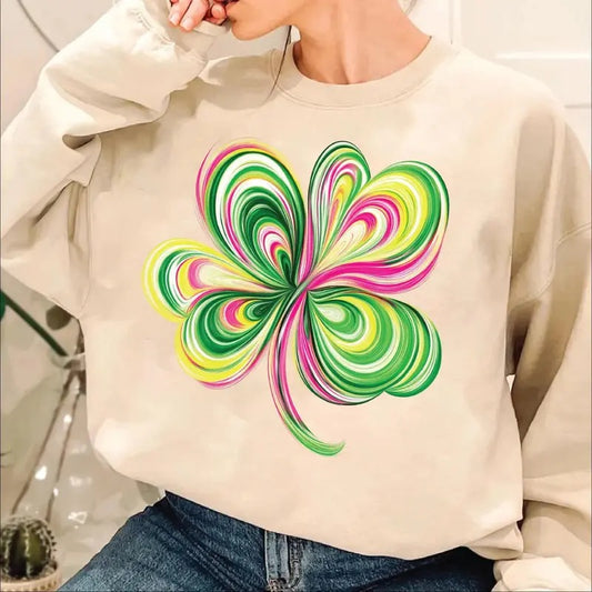 Four Leaf Clover Brushstroke Sweatshirt, St Patrick's Day Tee Shirt, Irish Shamrock Sweater, St Patty Day T-Shirt, Lucky Season Shirt