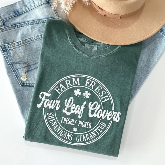Four Leaf Clovers Farm, Farm Fresh, St Patrick's Day Comfort Colors Tshirt, Women's Crew Neck, Crewneck