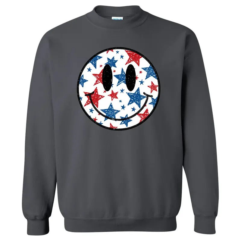 Fourth Of July Stars Happy Face Sweatshirt 'NLB'