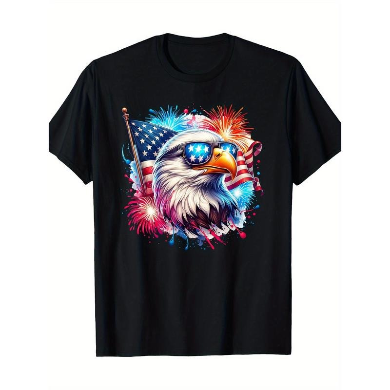 Fourth of July Patriotic Condor American Flag Fireworks T-shirt -100% Cotton Made in USA