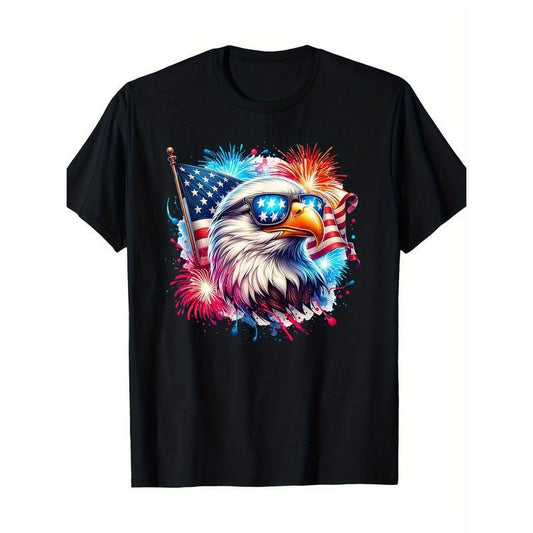 Fourth of July Patriotic Condor American Flag Fireworks T-shirt -100% Cotton Made in USA