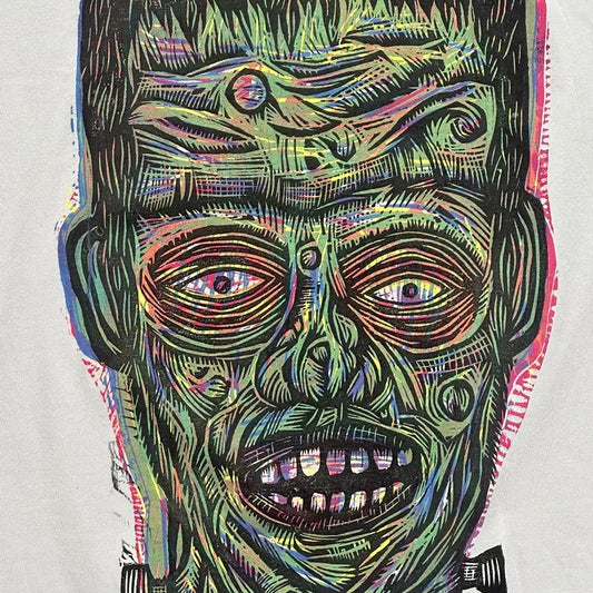 Frankenstein Woodcut  Hand printed  T Shirt Menswear graphic  tees Cotton Top Soft Long