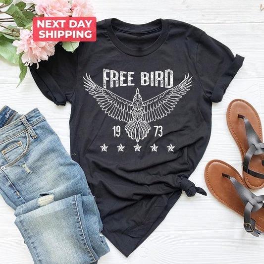 Free Bird  Boho Unisex T-Shirt, Free Bird Eagle Retro Music Shirt, Vintage Inspired Shirt, Thunderbird Shirt Fabric Menswear