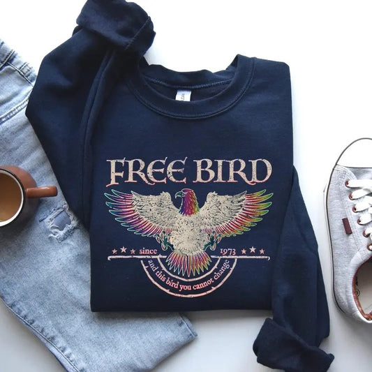 Free Bird, Band, Old School Band, Retro Music, Rock Band Sweatshirt, Women's Crew Neck, Crewneck