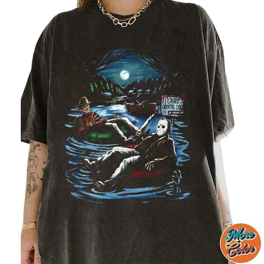 Freeddy vs Jasoon Shirt, Camp Crystal Lake Shirt, Retro Horror Shirt, Fall Halloween Gifts Shirts, Cotton Unisex T-Shirt, Crew Neck, Size S- 3XL, Menswear Top, Womenswear Top Underwear Streetwear