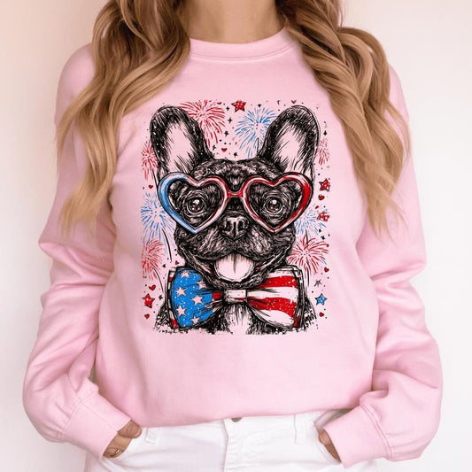 French Bulldog, Frenchie Patriotic Dog, USA, America, Pet Lover, 4th of July Sweatshirt, Crew Neck, Women's, Crewneck