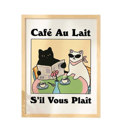 French Cafe Au Lait Cat Print, Retro Drink Poster, Kitchen Decor Posters, Gifts For Friends Besties Wall Art Decor, Poster Prints No Frame, Wall Art Home Decor, Vintage Poster Art, Gifts For Birthday