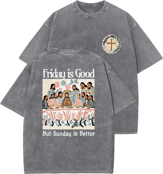 Friday Is Good Unisex Washed T-Shirt, Christian t shirts, Vintage 90s Graphic Tee, Gift Top Womenswear Cotton Mineral Color
