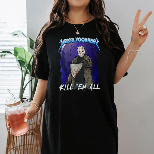 Friday the 13th Lovers Movie Jason Voorhees Kill Em All Scary Spooky   T-Shirt